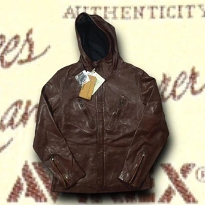 Avirex Out of Print Sheep Leather Hooded Jacket Brown Sheepskin Used - Picture 1 of 12