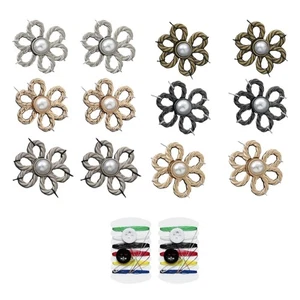Decorative Flower Metal Buttons Sew on Waist Tighteners For Pants Garments Craft - Picture 1 of 8