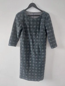 Laura Ashley Wool Midi Tea Dress Size 12 Blue Grey Check Tartan Work 50s Wedding - Picture 1 of 10