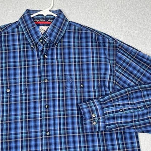Wrangler George Strait Button Hemd Herren XL blau kariert Western Cowboy Show Work - Bild 1 von 14