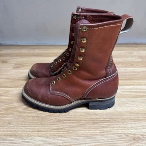 Herren 7.5D Braun Leder Holzfäller Lineman Vibram Sohlen Weiche Spitze Stiefel Hergestellt in den USA - Bild 1 von 8