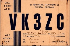 HAM RADIO CQ QSL CARDS VK3ZC VICTORIA AUSTRALIA 1949 - Picture 1 of 2