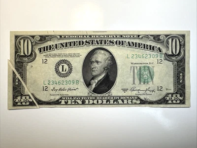 1950 A $10 US FEDERAL RESERVE NOTE Gutter Fold Over Error - Image 1 of 4
