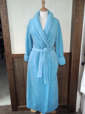 Vintage Sears At HomeWear Blue Fluffy Robe House Coat Womens S 8-10 - Image 1 of 4
