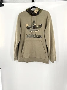 ADIDAS men's camo logo hoodie pullover sweatshirt size L green pockets outdoors - Picture 1 of 10