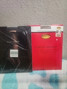 2 Paar Talbots seidig transparente Strumpfhosen schwarz/nude Control Top transparente Spitze Größe 2X - Bild 1 von 4