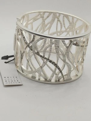 NUEVO CON ETIQUETAS $60 Casa Blanca Mercado Negro Plata Calado Brazalete Brazalete con Estrás Foto 1 de 2
