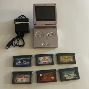 Nintendo Game Boy Advance SP Handheld System Pink AGS-101 Tested + 6 Games - Picture 1 of 13