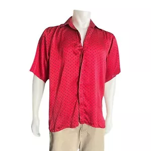 GENELLI gepunktetes Herrenhemd Seide rot und schwarz Tupfen Ärmelshirt Größe M/L - Bild 1 von 10