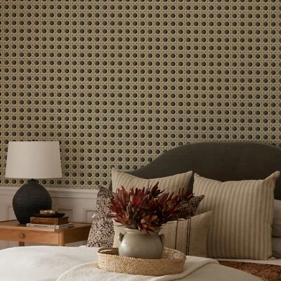 Jiffdiff Green Rattan Woven Wallpaper Textured Peel and Stick Wall Mural - Image 1 of 4