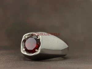 Anello In Argento Sterling 925 Con Gemma Di Granato Naturale Per Uomo #761 - Foto 1 di 3
