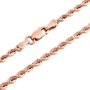 14K Rose Gold 2.5mm Diamond Cut Rope Chain Link Necklace Mens Womens 20" - Picture 1 of 10