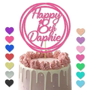 Personalised Circle Design Cake Topper Any Name Age Birthday 16th 18 21 30 40 50 - Picture 1 of 15