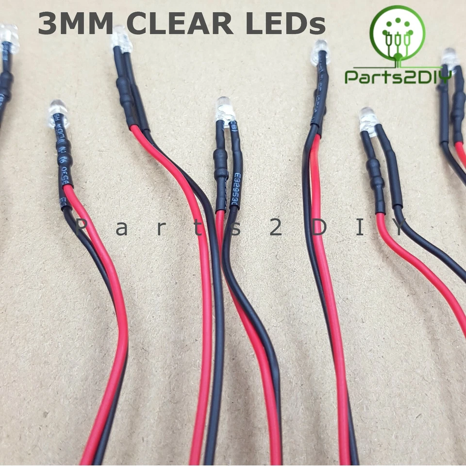 3mm Ultra Bright Pre-Wired Flashing 9v-12V LEDs Water Clear Bulb 20cm Cable UK - Image 1 of 1