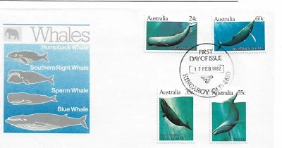 1982 FDC Whales set 4 PM shows 1st Use of this type of PM 1983 FDI 17 Feb 1982  - Image 1 of 2