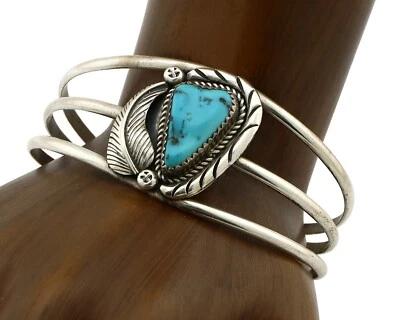 Navajo Bracelet 925 Silver Sleeping Beauty Turquoise Signed E Yazzie C.80's - Image 1 of 4