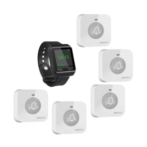 SINGCALL Wireless Restaurant Service System for 1 Watch 5 Small Touchable Pagers - Picture 1 of 10