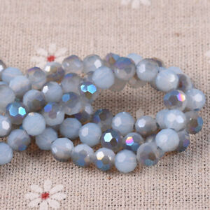 50Pcs 6mmOpal Blue Round Crystal Glass Loose Spacer Beads for Jewelry Making DIY