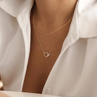 Collar entrelazado corazón infinito oro real 14k para mujer regalo de cumpleaños Foto 1 de 4