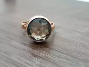 Rauchquarzring braun Edelstein 925 massiv Sterlingsilber und 22K Gold gefüllt - Bild 1 von 2