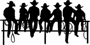 Cowboys Sitting on Fence Vinyl Decal Home Décor 20" x 35" - Picture 1 of 1