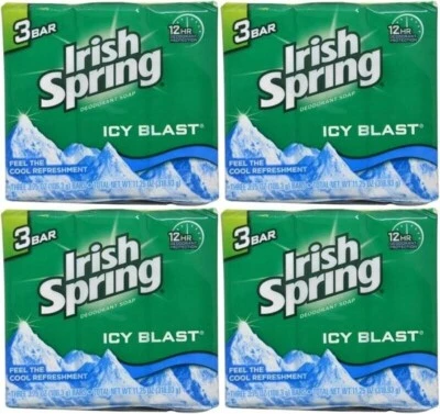 x4packs Irish Spring Deodorant Soap Bar Icy Blast 3.7 oz Soap Bar(12 Bars Total) - Image 1 of 4