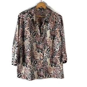 Notations Camicia Donna Top Canotta a Strati Taglia 3X Marrone Leopardato 2 in 1 Bottoni - Foto 1 di 12