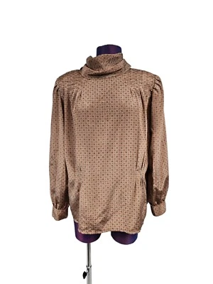 Blusa vintage años 70 Oleg Cassini tostada satinada manga larga talla 12 para mujer A33 Foto 1 de 4