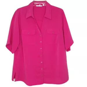 Blusa donna Notations taglia 1X manica corta bottoni davanti scollo a V rossa - Foto 1 di 8