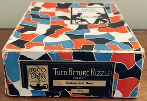 TUCO Vintage Picture Puzzle W/Box 350+ pcs 1933 Art Deco Cottage and Boat - Picture 1 of 9
