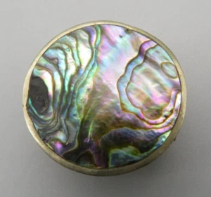 Vintage Abalone Muschel Pillendose silberfarbenes Metall hergestellt in Alpaka Mexiko - Bild 1 von 16
