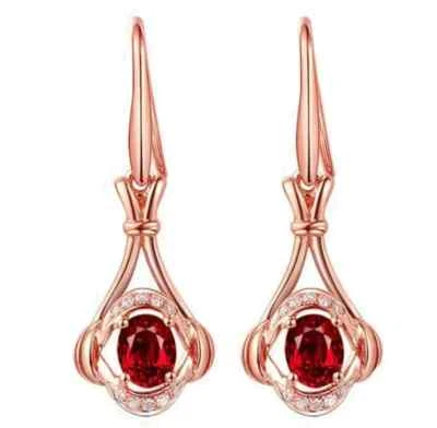 3CT Oval Cut Lab Created Red Ruby Drop Dangle Women Earring 14K Rose Gold Plated - Image 1 of 4