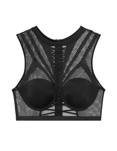 Victoria's Secret X Balmain Strappy High Neck Bra 32DD 32E Black Zip Up Bustier - Picture 1 of 9
