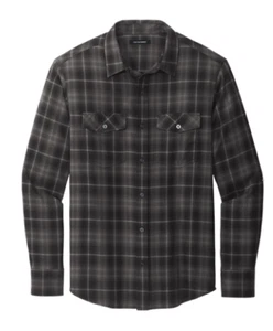 NWT Port Authority Mens Medium Black Ombre Plaid Long Sleeve Shirt - Picture 1 of 2