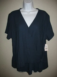 New Time and Tru Short Sleeve Shirt XL Navy Blue Wrap Breastfeeding Nursing - Picture 1 of 8