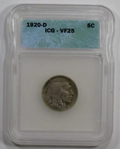 1920-D Buffalo Nickel ICG VF25 - Picture 1 of 4