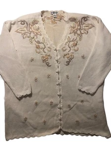 VTG Jacque & KoKo Embroidered Button Cardigan Size 26/28 Ramie Blend Neutral - Picture 1 of 7