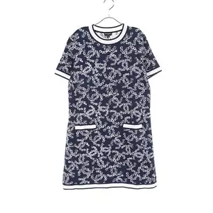 CHANEL COCO Mark Dress P60683K46389 cotton Navy White Used Women size 40 - Picture 1 of 8