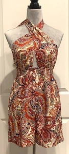 Paisley Sleeveless Halter Romper Shorts Open Back Colorful Y2k M Summer Spring - Picture 1 of 5