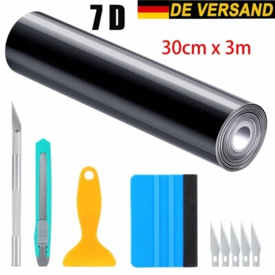 7D Carbon Folie Blasenfrei Autofolie Glanz Schwarz KFZ Klebe Folie 30x300cm - Bild 1 von 4