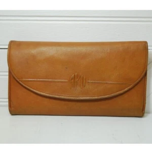 Vintage tan leather Anne Klein tri-fold wallet card holder checkbook holder - Picture 1 of 9