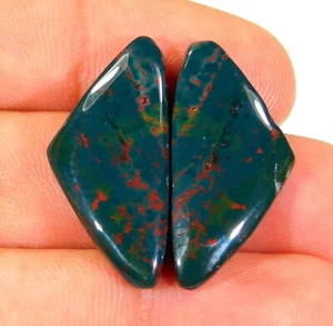 28Ct 100% Natural Bloodstone Pair Fancy Cabochon Gemstone Jewelry Making AK=0196 - Picture 1 of 6