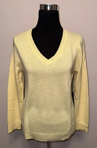 Maglione Tahari 100% cashmere manica lunga scollo a V vestibilità classica giallo nuovo con etichetta tg M - Foto 1 di 7