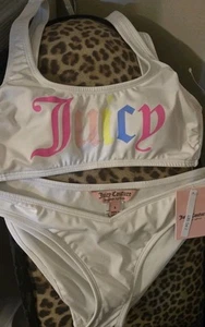 2 Pc Y2k 2000s Juicy Couture Bikini Swimsuit Neon Letters On Butt Cheeky - Picture 1 of 9