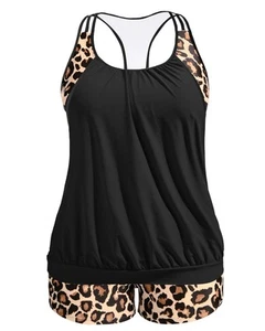 Leopard Plus Size Tankini Swimsuit for Women Two Piece Tummy Control Bathing ... - Picture 1 of 8