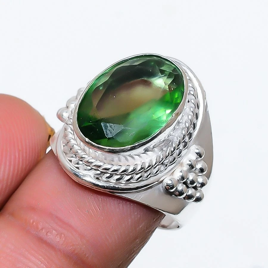 Green Amethyst Gemstone 925 Sterling Silver Jewelry All Size Ring For Gift - Image 1 of 1