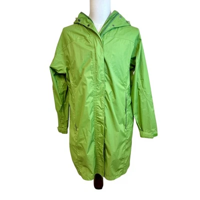 LL BEAN Green Lightweight Long Rain Coat Jacket XL Hood Outdoor Packable Travel - Image 1 of 4
