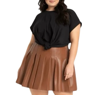 Eloquii NEW Brown Vegan Faux Leather Pleated Skirt Women Plus Size 22 #524 - Image 1 of 4