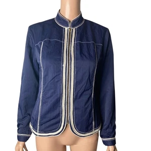 Chicos Rope Me In Seafarer Jacket Womens Small (Chicos 0) Blue White Full Zip - Picture 1 of 14