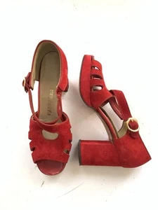 Vintage Fanfares Plateau Sandalen rot Wildleder 6,5 N Plateau Heels Riemchen Disco - Bild 1 von 12